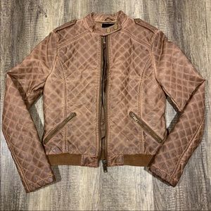 Brown faux leather moto jacket